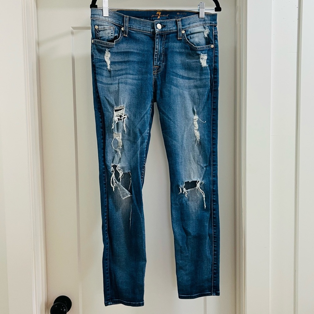 7 For All Mankind Ripped Ankle Skinny Jeans